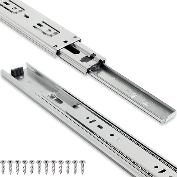 TOUCH Drawer Slides (1 Pair, 16 Inch 400mm) Full Extension Side Mount Ball Bearing 3 Folds Metal Rails Track Guide Glides Runners Heavy Duty Drawer Dresser Kitchen, 75 LB Capacity