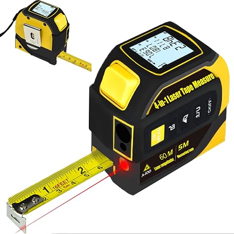 tape measure 4-in-1 laser Digital Measuring Tape & 60m/197ft Laser Distance Meter & with 16ft/5m & Crosshair markings & Dual-axis electronic level,Display On Backlit LCD Screen