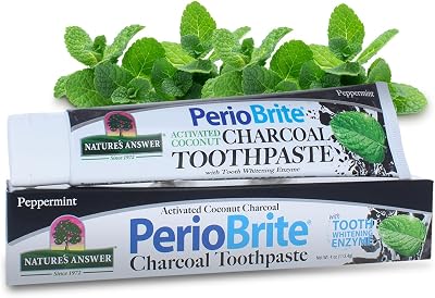 PERIOBRITE Activated Charcoal Toothpaste Pack of 3 4 oz. Natures Answer Tooth Whitening, Plaque Removing, Peppermint Flavored Stain Remover | Fluoride Free