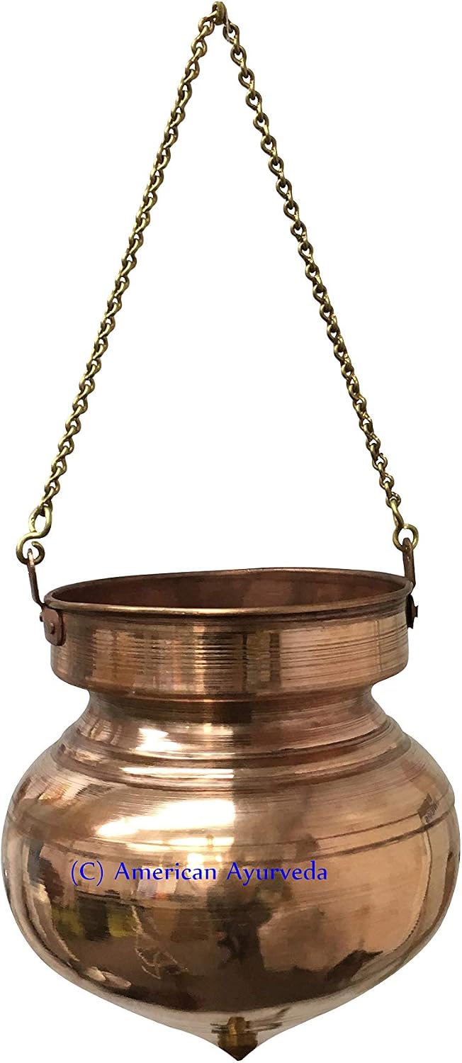 Pure Copper Shirodhara Pot Ayurvedic Equipment Without Control Valve and Brass Chain for Panchkarma Abhyanga Sodhana Ayurveda Massage Basti Nasya Large 80Oz