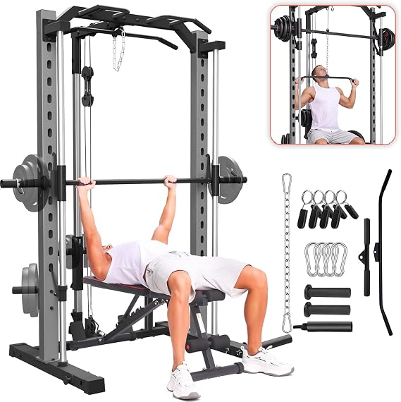 OPPSDECOR All in One Smith Machine, 1400LBS Power Cage Squat Rack Home Gym