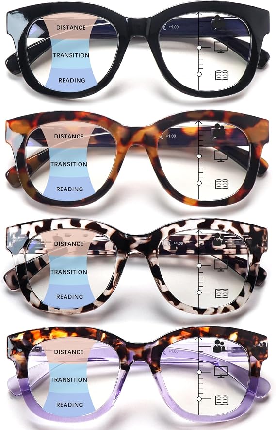 Progressive Multifocus Reading Glasses for Women,Blue Light Blocking Computer Readers with Spring Hinge