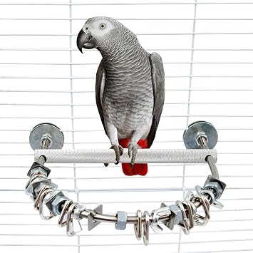 Stainless Steel Bird Perch with Chew Toys - 304 Metal U-Shape Parrot Stand, Embossed Anti-Slip Grip & Clinking Nut Bolt Accessories for Beak Trimming, Cage Perch for Cockatiel Lovebird Budgie