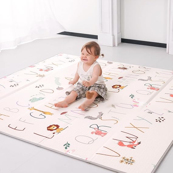 Joypony Baby Play Mat 71x79 Inch,XPE Dual-Sided Design Foldable Play Mats for Babies and Toddlers, Waterproof & Anti-Slip Baby Mat for Floor, Portable Baby Foam Crawling Mat with Travel Bag