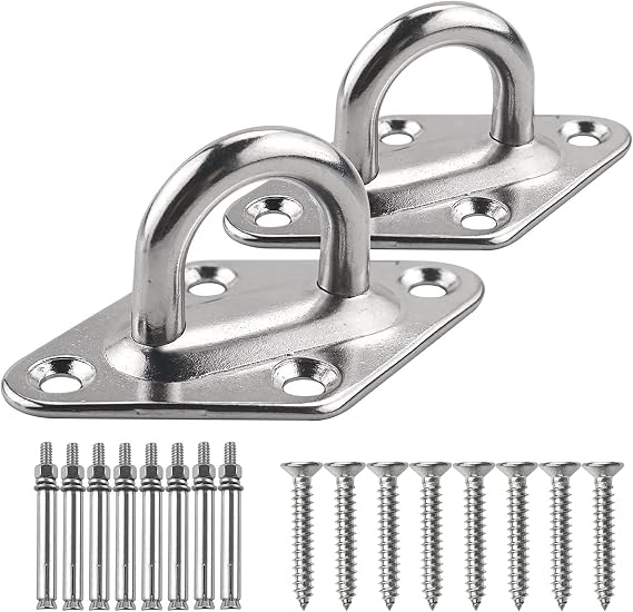TooTaci Hammock Hooks Heavy Duty, M8 304 Stainless Steel Pad Eye | 1000lb Capacity Hammock Hanging Kit with Screw Bolts, Hammocks Wall Mount Ceiling Hook for Swing Chairs Hanging