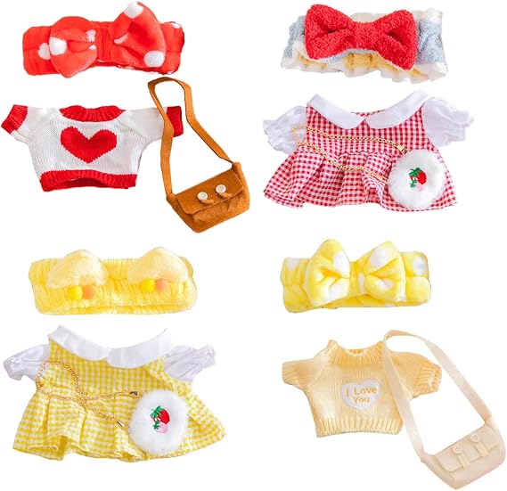 4 Set Clothes for Stuffed Animals Plush Stuffed Animal Clothes for Duck with Headbands, Skirts, Sweaters and Bags DIY Animal Accessories for Kids to Improve Hands-On Skills