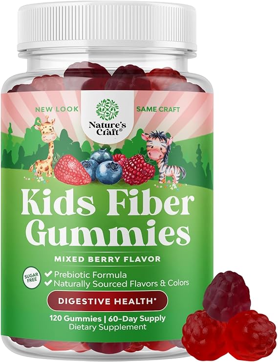 High Prebiotic Fiber Gummies for Kids - Digestive Health Support - 120 Ct | Fiber for Kids Regularity & Gut Health Support - Dietary Fiber Supplements - Immune Gummies with Chicory Root - Non GMO