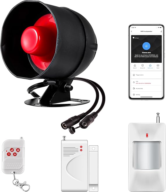 WiFi Alarm Home Security System, Wireless Alarm System with Loud 120dB Window Door Alarms Sensor, Remote Control WiFi Siren for Shed Garage