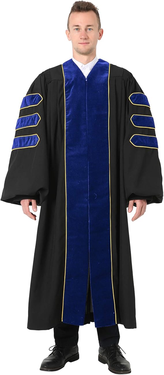 GraduatePro Doctoral Graduation Gown for Faculty and Professor PhD Regalia with Velvet and Gold Piping