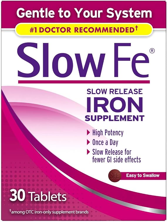 Slow Fe Iron Supplement Tablets for Iron Deficiency, Slow Release, High Potency, 30 count