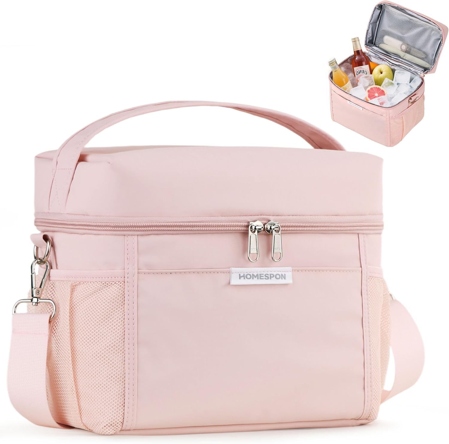 HOMESPON Lunch Box for Women Men - Insulated Lunch Bag Waterproof Lightweight Cooler Bag for Work, Picnic, Travel Medium, Pink