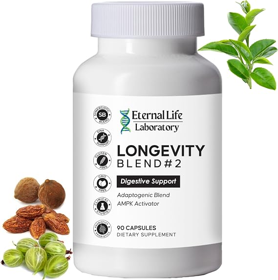 Longevity Blend #2 Digestive Support - Probiotics, Triphala, Green Tea Extract - Healthy Aging Dietary Supplement - Intestinal, Colon & Digestive Health- 90 Capsules, 1 Count (Pack of 1), White