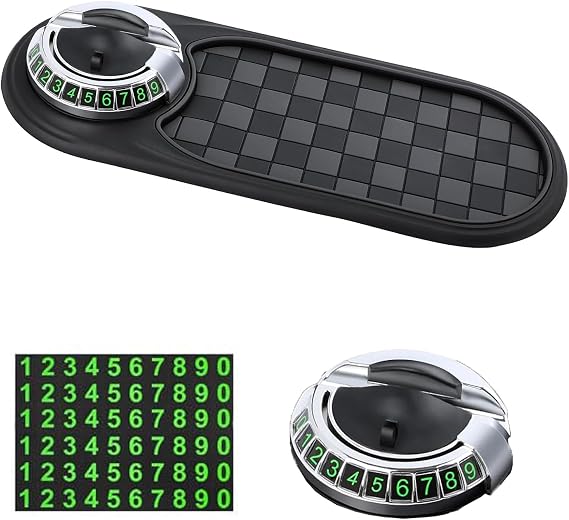 Multifunction Car Anti-Slip Mat,Multifunction Car Anti-Slip Mat Auto Universal Phone Holder,Rotatable Anti Skid Car Dashboard Pad,Temporary Car Parking Card Number Plate Phone Mount (Black)