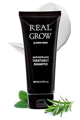RATED GREEN REAL GROW Anti Hair Loss Treatment | Hair Strengthening Shampoo for Thinning Hair | Organic Rosemary Shampoo for Women 6.76 fl oz