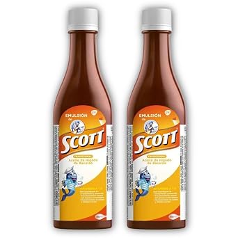 DECA EXPERTS Emulsion de Scott Aceite de higado de bacalao sabor tradicional Pack de 2 de 6.1 fl oz - 180 ml - con vitamina A y Calcio, suplemento dietetico para ninos, despensa Colombiana
