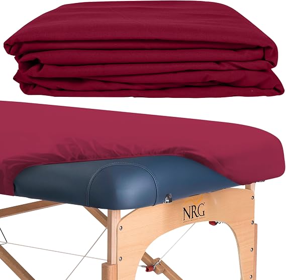 NRG Premium Microfiber Fitted Massage Table Sheet, Single Sheet - 100% Double Brushed Polyester Soft as Silk - 120 GSM - Wrinkle Resistant and Resists Pilling - 77 x 36 inches - Color: Merlot
