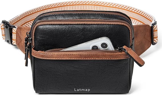 LATMAP 3L Fanny Packs Belt Bag for Women Small Everywhere Crossbody Bag Waist Packs Faux Leather Sling Chest Travel Purse