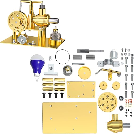 Hot Air Stirling Engine Model Kit, DIY Metal Balance Stirling Steam Engine Model That Works, Mechanical Electricity Power Generator Model Learning Physics Model
