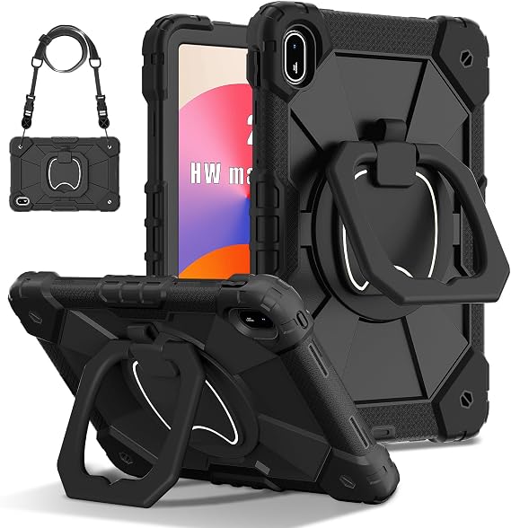 Protective Case Compatible with Huawei MatePad SE 11 inch Released 2024 Tablet Cover,Heavy Duty Cover Rugged Shockproof Anti-Drop Case Kickstand +Shoulder Strap (Black Black)