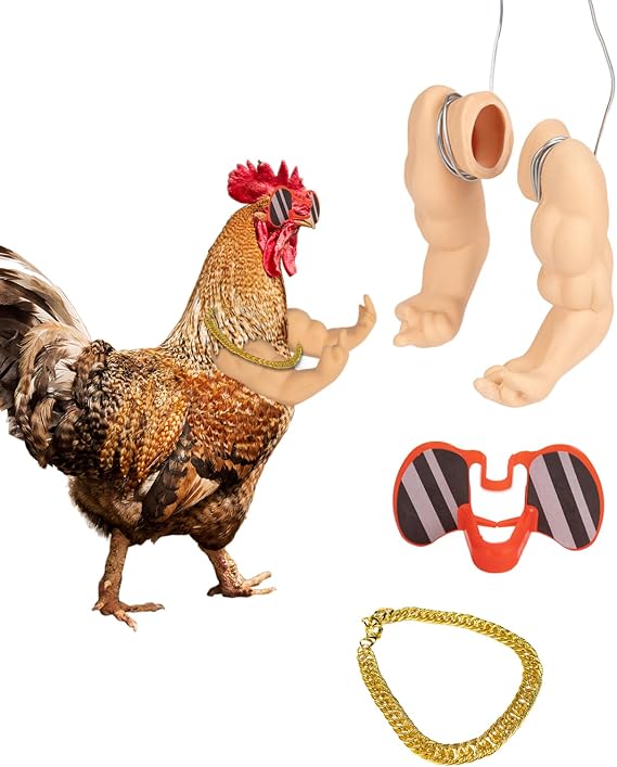 Extguds Chicken arms to Put on Chickens,a Funny Chicken arm Toy with Peepers and Necklace,a Set of Pet Prank Role-Playing Costumes