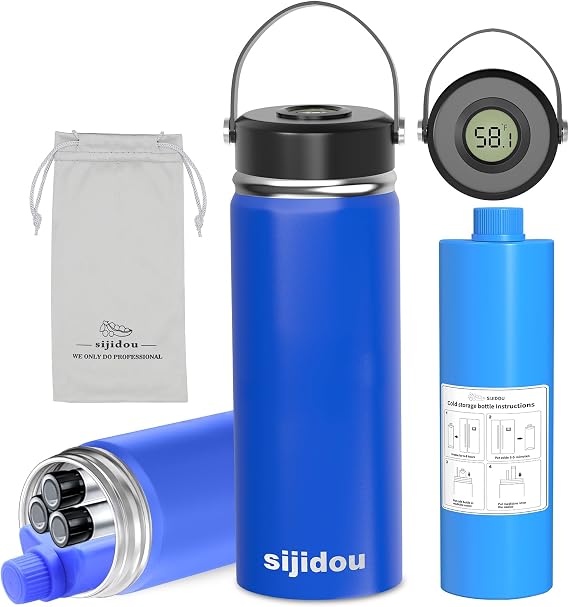 Sijidou Insulin Cooler Travel Case with Temperature Display, Insulin Travel Cooler with Thermometer, with TSA Approved Ice Pack & Drawstring Bag, Diabetes Box for Insulin Pen, Vial & Epipens (Blue)