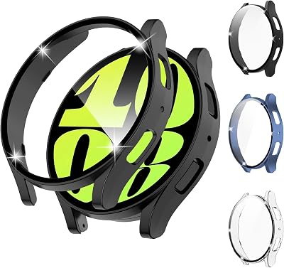 YMHML for Samsung Galaxy Watch 6 Screen Protector Case 40mm,[Upgrade 2 in 1 Design] Hard PC Protective Bumper Built-in Tempered Glass Film Face Cover for Galaxy Watch 6 Accessories Men,3 Pack