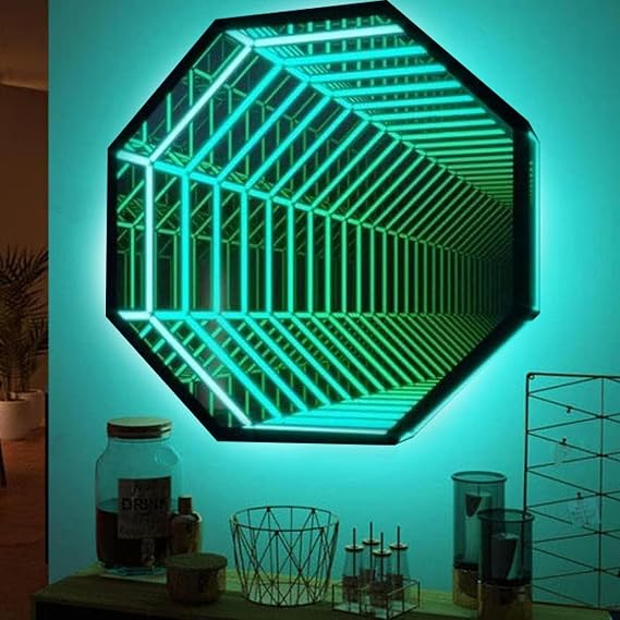 Infinity Mirror Tunnel Lamp, LED Lighting Sensory Mirror Battery & USB Powered, Single-Sided LED 3D Mirror Night Light, Sensory Infinity Light for Home, Desk, Living Room,30cm-C