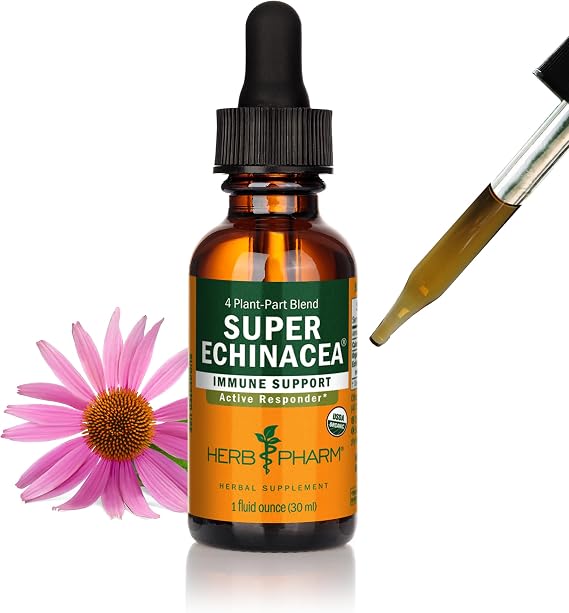 Herb Pharm Super Echinacea Liquid Extract: USDA Organic Immune Support for Year-Round | Fast-Absorbing Echinacea Tincture, 4 Plant-Part Blend: Root, Leaf, Flower & Seed | Up to ~3 Week Supply, 1 oz*