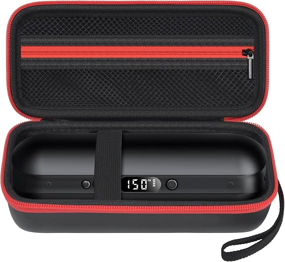 Portable Tire Inflator Case for Car, Bike and Motorcycle Pumps, Case Only | Hard Shell, Mesh Pocket for Accessories, Easy Carry Hand Strap, for Drivers, Cyclists, Commuters, Road Trips, Garage, Red