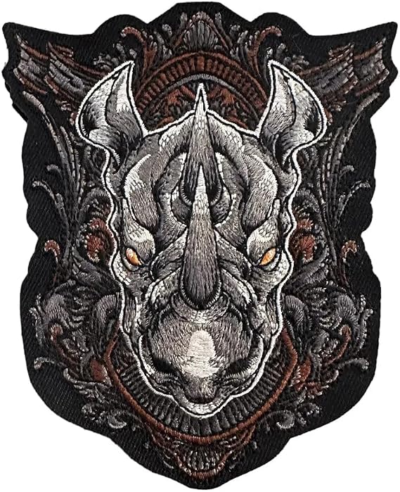 Patchlab Rhino Shield Trophy Embroidery Morale Patch, Micro Hook & Loop Attachment for Backpacks, Jackets, Hats | for Collectors, Warriors Patches, Multicolor, 5 inches