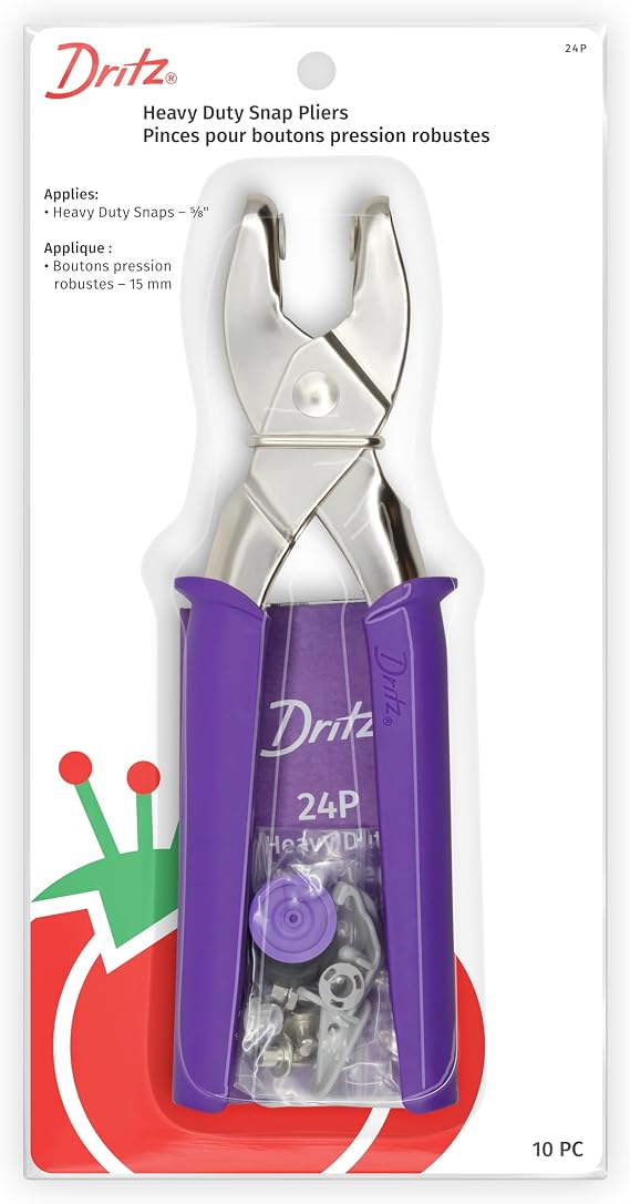 Dritz Heavy Duty Snap Pliers Kit - Size 24 5/8" Metal Snap Fastener Tool, Purple Handheld Snap Setter for Jackets, Coats, Bags, Boat Covers