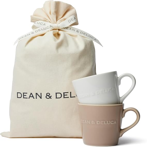 DEAN & DELUCA Morning Mug Set of 2 (White, Beige)