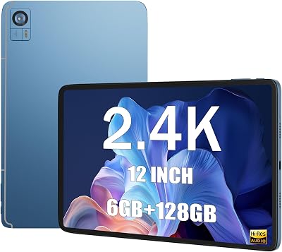 Tablet 12 Inch 2K Android Tablets, Octa-CoreLarge Screen Tablet 128GB ROM 6GB RAM, 8000mAh 5MP13MP Dual Camera Tablets PC, Android 12, 2.45G WiFi BT, Incell 1200  2000 IPS Gaming Tablet