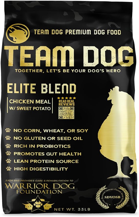 Team Dog Elite Blend High Protein, High Calorie Weight Gainer for Dogs | 30% Protein, 25% Fat, 577 Cal/Cup | High Digestibility for Sensitive Stomachs | Chicken Meal & Sweet Potato | Dry Kibble, 33lb