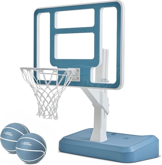 Coast Modern Pool Basketball Hoop with Adjustable Height - Poolside Basketball Hoop with Weighted Base, Premium Acrylic Backboard, 18" Steel Rim
