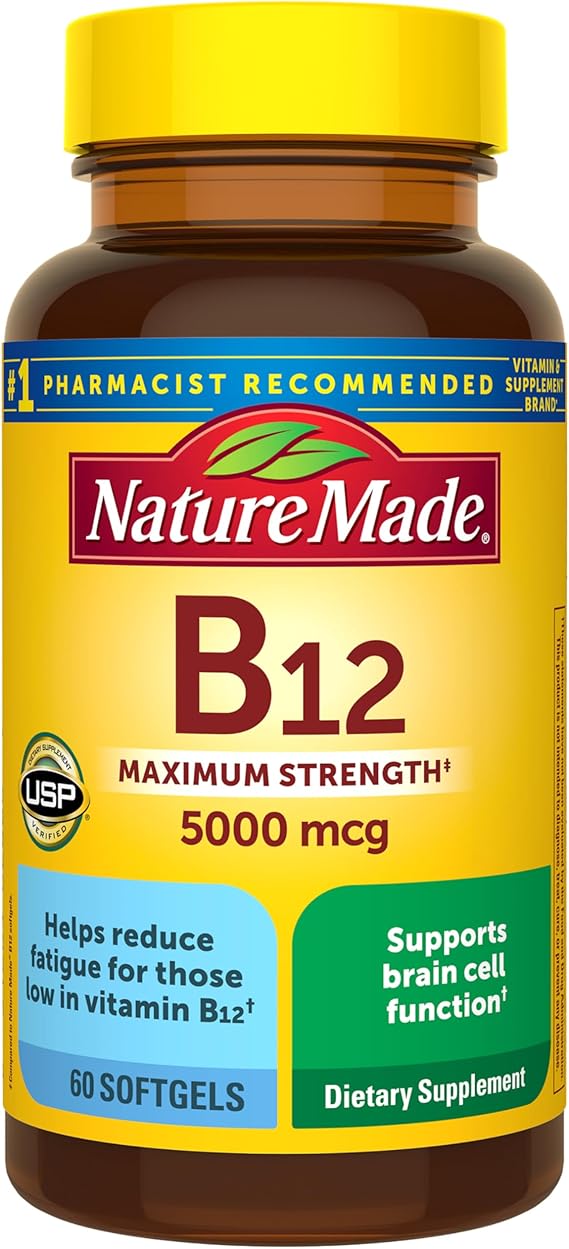 Nature Made Maximum Strength Vitamin B12 5000 mcg Softgels, 60 Softgels