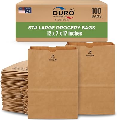 DURO 57# Large Brown Paper Lunch Bags, Heavy-Duty Paper Bags Lunch Size for Grocery, Takeout, and Food Service, Bulk 16 Sack, Durable Brown Bag for Retail and Packaging, 100 Count