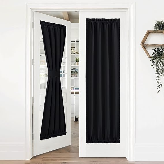 NICETOWN Black French Door Curtains for Front Back Window Privacy