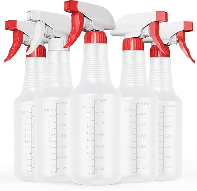 Veco Spray Bottle 5 Pack,32 Oz with Measurements and Adjustable NozzleMist & Stream Mode, HDPE Plastic Spray Bottles for Cleaning Solution, HouseholdCommercialIndustrial Use, No Leak and Clog