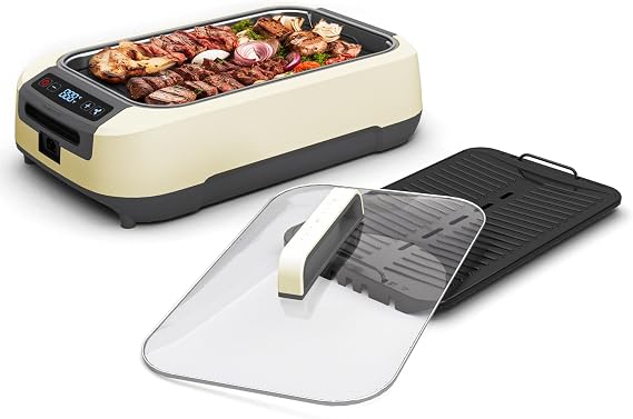 OVENTE Smokeless Indoor Grill, 1500W Non Stick Coating Plate, White SGR85W