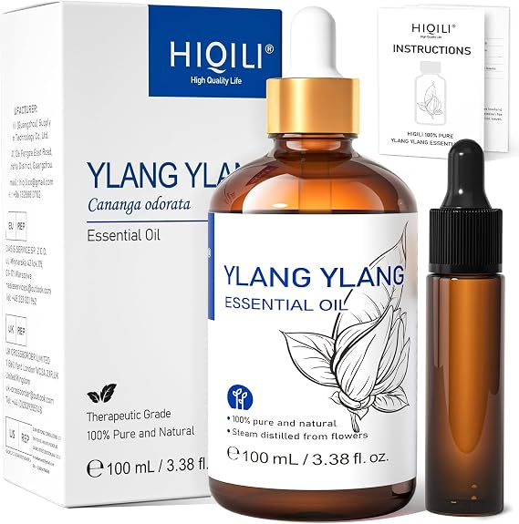 HIQILI Ylang-Ylang Essential Oil for Diffuser, Perfumes, Aromatherapy