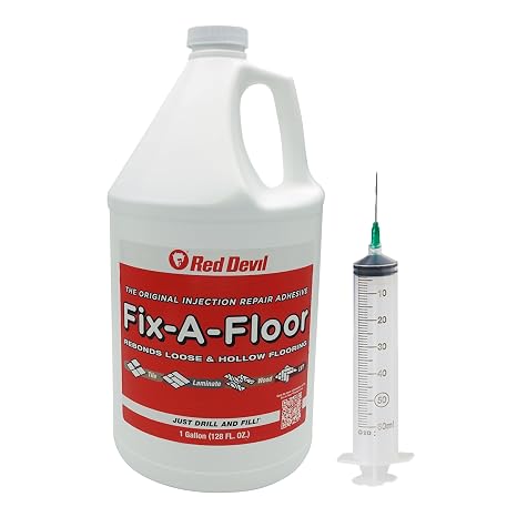 The Original Fix-A-Floor Loose Tile Repair Adhesive - Tile, Marble, Stone, Wood - Easy DIY Repair Versatile Compatibility - 1 Gallon Jug  with a Syringe Applicator