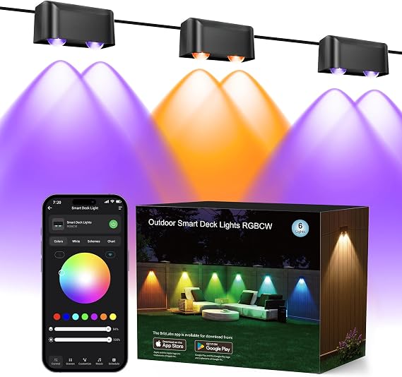 Brizled Outdoor Halloween Fence Lights, 6 Pack Smart Orange & Purple Light