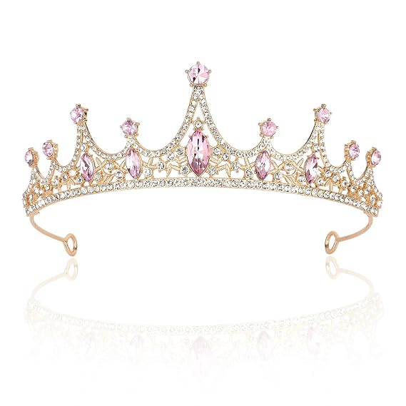 CURASA Gold and Pink Princess Crown Tiaras and Crowns for Women Wedding Headpiece for Birde Crysal Tiara for Little Girls Queen Crown for Bridal Birthday Party Prom Halloween Pageant