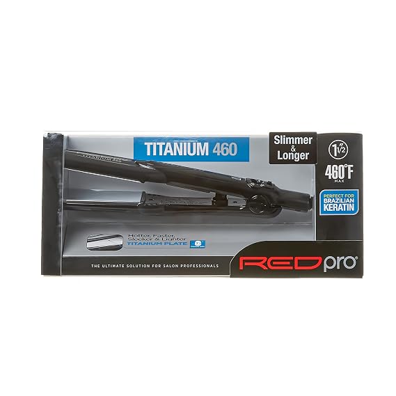 RED Pro Titanium 460 Styler Flat Iron, 1 1/2" for Silk Pressing & Keratin Treatments, Eliminates Frizz, Instant Heat, Auto Shut-Off, Heavy Duty Swivel Cord