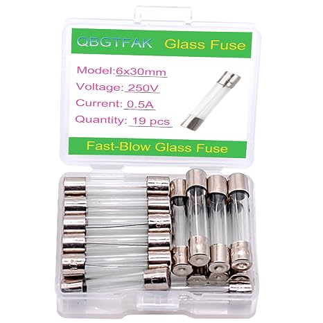 19 Pcs 6x30mm 0.5 A 0.5 amp 250 V 0.24x1.18 Inch Volt F0..5AL250V Fast-Blow Glass Fuses (0.5A)