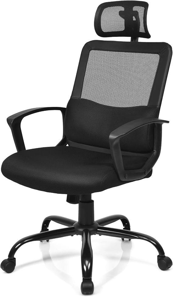 MEDIMALL Mesh Office Chair, Ergonomic High Back Computer Desk Chair with Adjustable Headrest & Lumbar Support, Rolling Task Chair with Rocking Function for Home Office