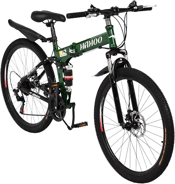Mountain Bike 26" 21 Speed Carbon Steel PU Folding Easy Assembly MTB Outdoor Activity Daily Bicycle Full Suspension Outdoor Bike for Men Women Red Black