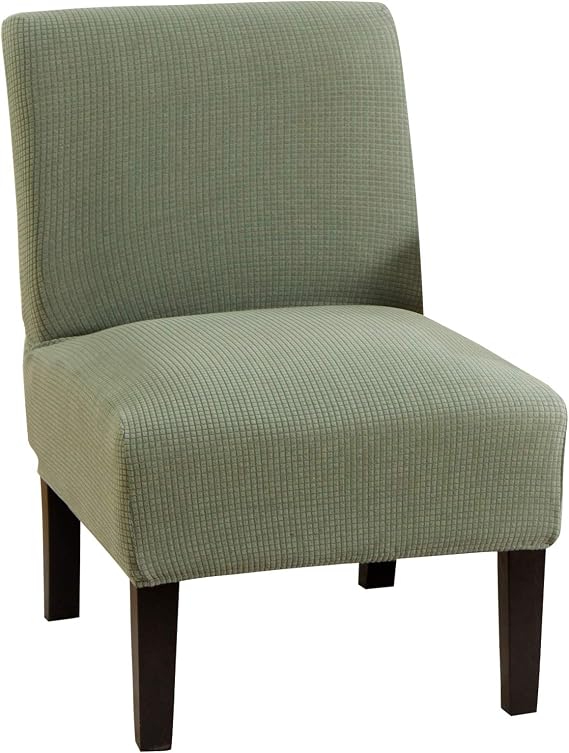 GULI Armless Chair Slipcover, Stretch Velvet Accent Chair Cover for Dining Chair, Removable Wingback Chair Slipcover and Washable Furniture Protector slipcovers for Wide Back Chairs (Knitting-Green)