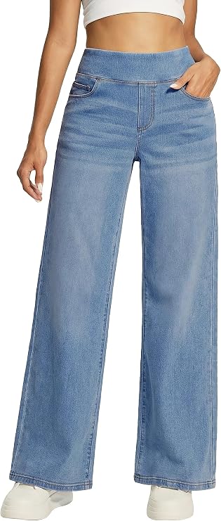 Wide Leg Jeans for Women Trendy Stretchy Pull On Baggy Sweatpant Jeans